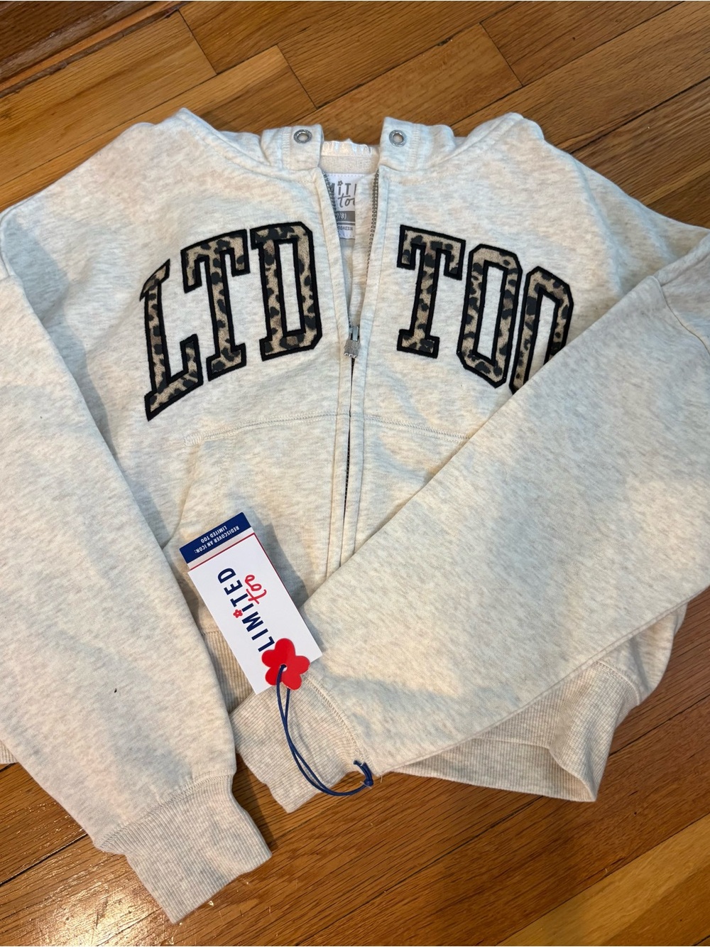 Limited Too Girls' Light Gray Zip Hoodie with Leopard Accent